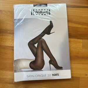 Wolford Satin Opaque 50 Tights in Red Plum NWT Size S
